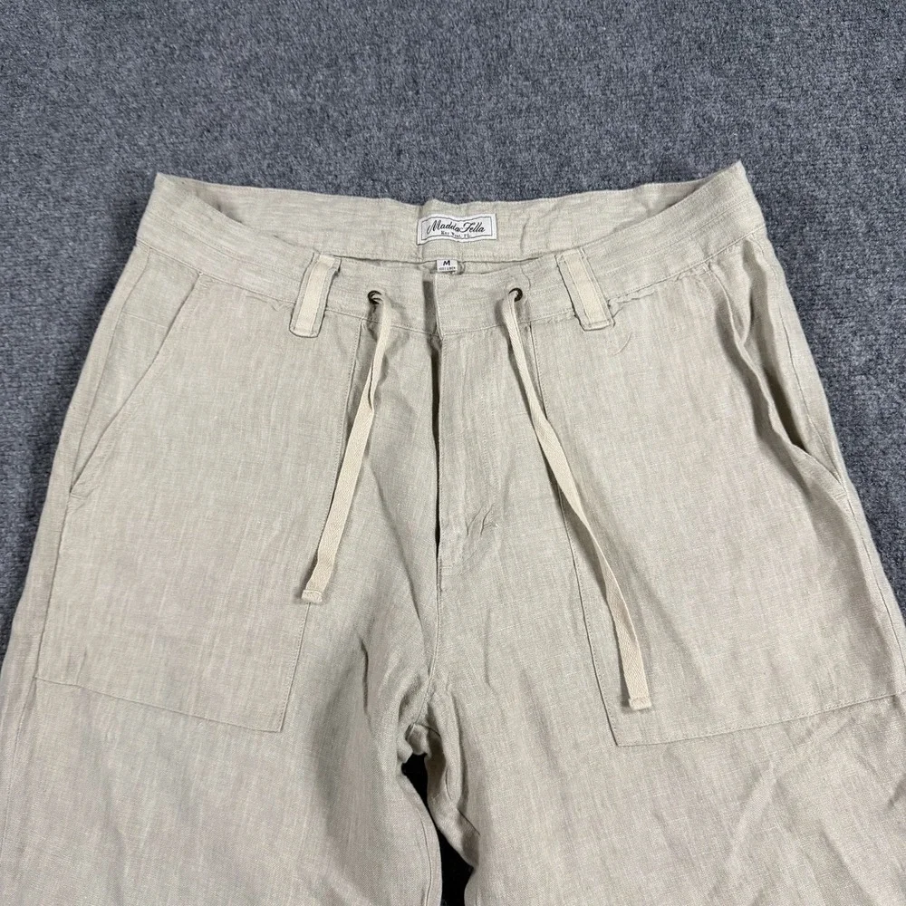 Madda Fella Linen Pants Mens Medium Beige Drawstring Beach Tropical Resort